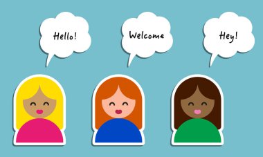 Konuşma baloncukları olan üç kız