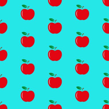 Mavi arkaplanda kırmızı elma deseni 