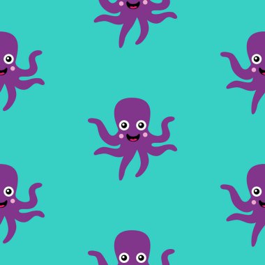 Turkuaz arkaplanda ahtapot deseni 