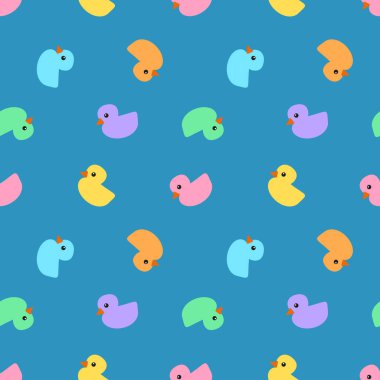 Mavi arkaplanda renkli ördek deseni 