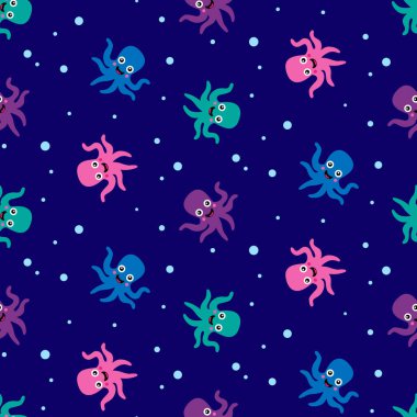 Koyu mavi arkaplanda ahtapot deseni 