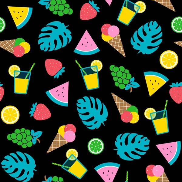 Summer pattern on black background — Stock Vector