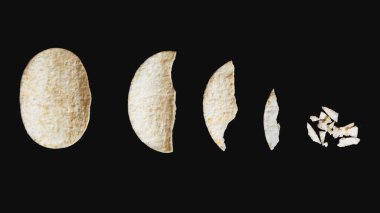 Crashed chiups destroying steps on black background