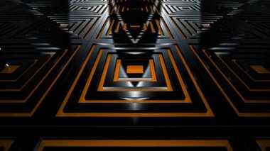 Tangerine yüzeyindeki Siyah Çokgen Ağı, Pürüzsüz Gölge Oyunu ve Parlak Dijital Derinliği ile Eşsiz Şablon