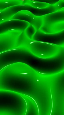 Yeşil Plazma Dalgaları Yansıtıcı Metalik Arkaplanda Zarif Akış Hareketi ve Özel Kusursuz Döngü Animasyonu ile Hafifçe Parlıyor