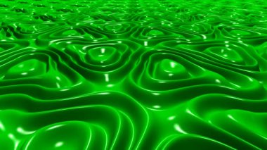 Yeşil Plazma Dalgaları Zarif Işık Hareketi ve Özel Sürekli Döngü Animasyonu ile Yansıtıcı Metalik Yüzeyde Yumuşak Süzülüyor