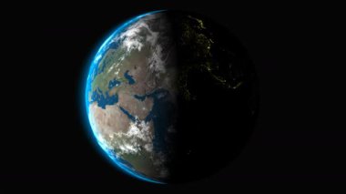 Avrupa 'dan gelen sinematik dünya dönüş döngüsü. Sol güneş ışığı, kusursuz hareket alfa kanalı elit, seçkin, seçkin görsel tasarım.