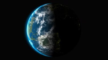 Amerika Birleşik Devletleri 'nden gelen gelişmiş Dünya dönüş döngüsü, sol güneş ışığı ile sinematik hareket, kusursuz döngü ve alfa kanalı berraklığı sağlıyor.