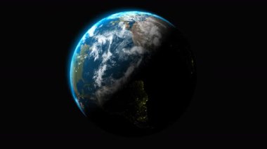 Amerika Birleşik Devletleri 'nden gelen sinematik dünya dönüş döngüsü sol üst güneş ışığı düz hareket grafikleri ve profesyonel alfa kanalı