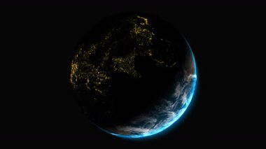 Avrupa 'dan dönen birinci sınıf Dünya döngüsü şehrin ışıklarını ve sağ alttaki güneş ışığını zarif alfa hareketli grafikler için tasarladı.