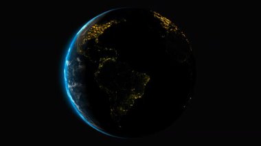 Amerika Birleşik Devletleri 'nden yenilenmiş Dünya animasyon döngüsü, şehir ışıkları ve sol güneş ışığı, kusursuz hareket ve alfa çıkışı sağlıyor.