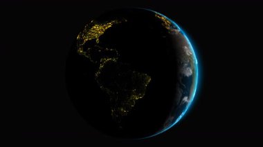 Amerika Birleşik Devletleri 'nden elit gezegen hareket döngüsü. Şehir ışıkları ve sağ güneş ışığı ile birinci sınıf alfa şeffaflığı var.