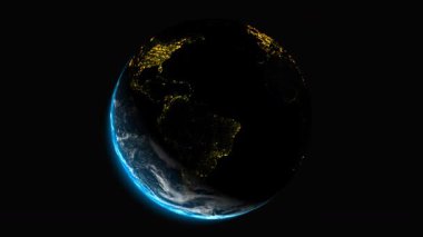 Amerika 'dan gelen yüksek kalite dönen küresel döngü şehir ışıkları ve sol alttaki güneş ışığı pürüzsüz alfa görselleri için tasarlandı