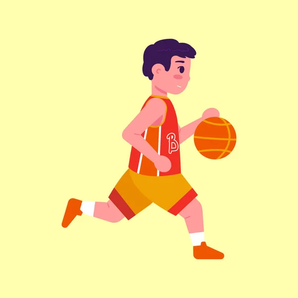 Flat Illustration Boy Playing Basket — ストックベクタ