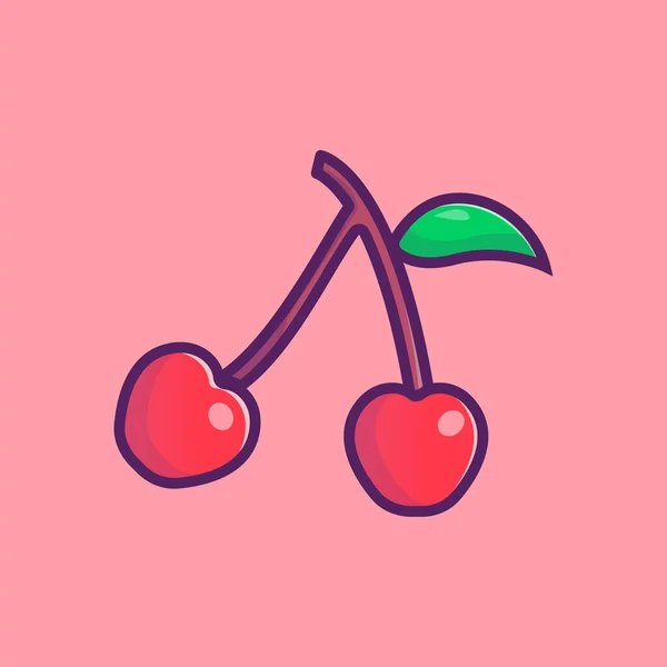 Red Cherry Illustration Cartoon Icon Style — 图库矢量图片