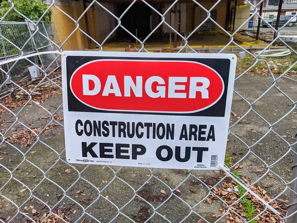 Bellevue Usa December 2019 Danger Construction Area Sign Bellevue Way — 图库照片