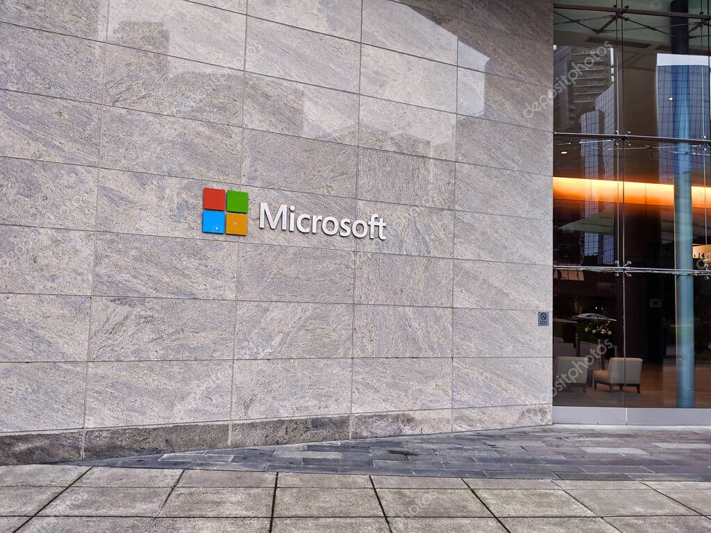 Bellevue, WA / USA - circa December 2019: Exterior view of the Microsoft campus building in downtown Bellevue, WA with no people around.
