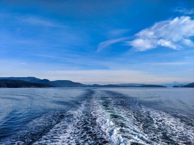 Washington 'daki Anacortes Feribotundan San Juan Adaları manzarası.