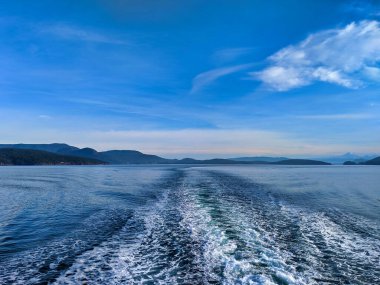 Washington 'daki Anacortes Feribotundan San Juan Adaları manzarası.