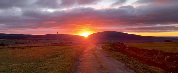 Coucher Soleil Dans Les Collines Irlande — Photo