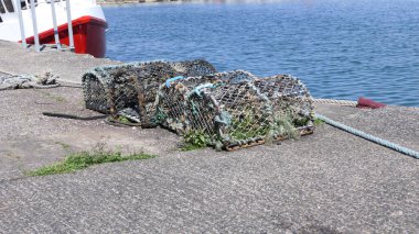 Carnlough Co Antrim Kuzey İrlanda 'da ıstakoz avlama kapları 14-07-21