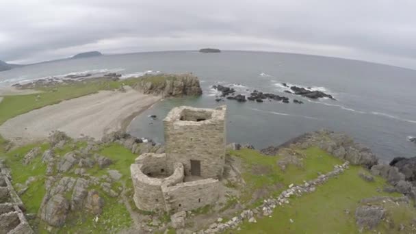 Aerial Video Carrickabraghy Castle Doagh County Donegal Ireland — Stockvideo