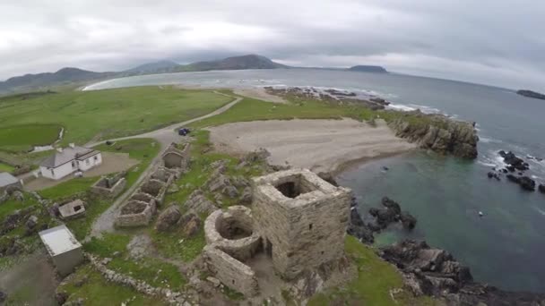 Aerial Video Carrickabraghy Castle Doagh County Donegal Ireland — Stock video