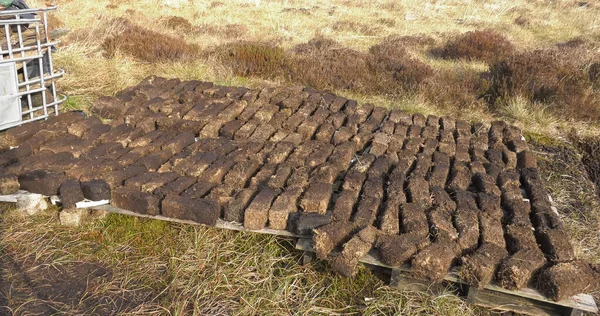 Corte Turf Peat Por Moss Bog Irlanda — Fotografia de Stock