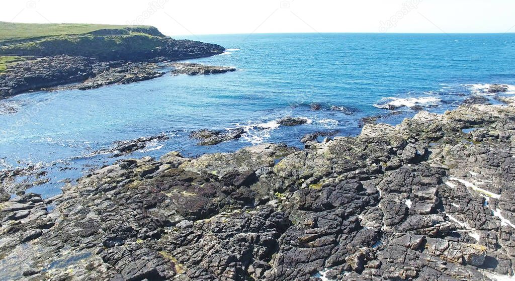 Rocks Irish Sea Atlantic Ocean on coastline Giants Causeway Co Antrim Northern Ireland 