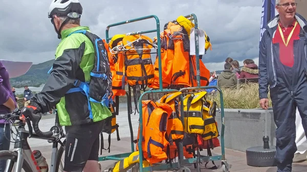 Navegabilidade Coletes Salva Vidas Visitantes Belfasts Maritime Festival Titanic Maio — Fotografia de Stock