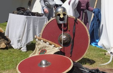 Vikings weaponry and Armour used in fighting with swords and shields  clipart