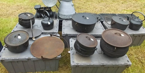 Vintage Griddles Teapots Pans Kettles and Cooking Pots at a Vintage Rally Northern Ireland