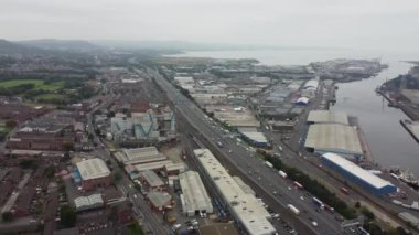 Aerial footage of M2 Motorway Belfast Northern Ireland 