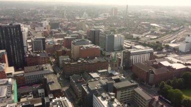 Aerial video of Belfast City Skyline Cityscape Northern Ireland 