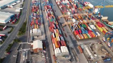 Aerial video of Belfast Container and Dockyards Northern Ireland
