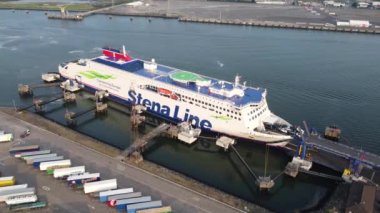 Aerial video of Stena Line Ferry Belfast Northern Ireland 