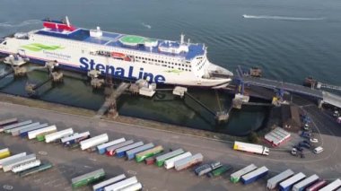 Aerial video of Stena Line Ferry Belfast Northern Ireland 