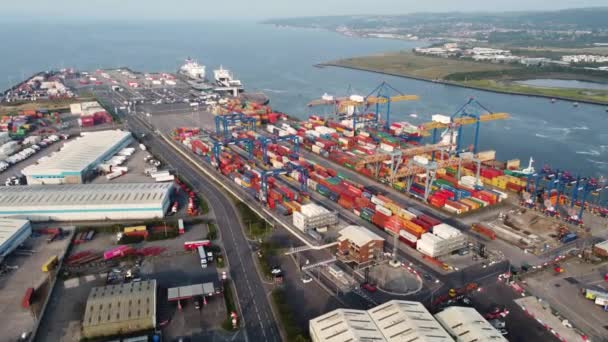 Aerial Video Belfast Container Dockyards Northern Ireland — Stock video