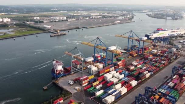 Aerial Video Belfast Container Dockyards Northern Ireland — Wideo stockowe