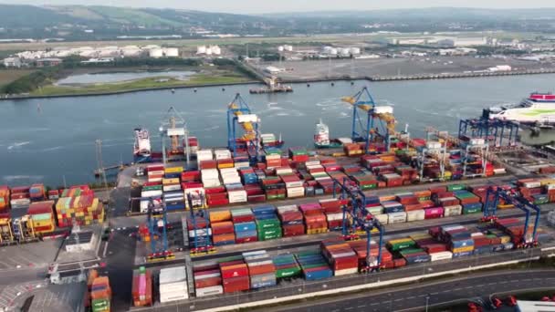 Aerial Video Belfast Container Dockyards Northern Ireland — Stockvideo