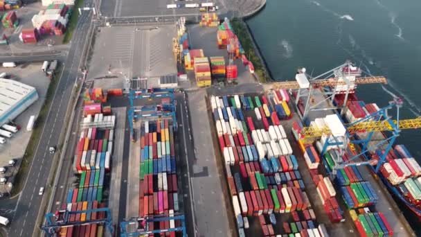 Aerial Video Belfast Container Dockyards Northern Ireland — ストック動画