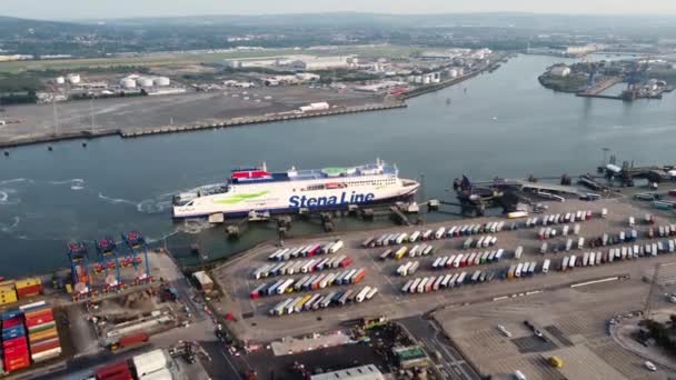 Aerial Video Stena Line Ferry Belfast Northern Ireland — Stock Video