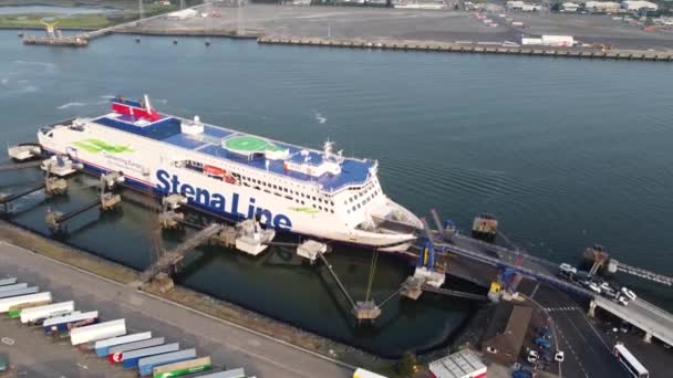 Aerial Video Stena Line Ferry Belfast Northern Ireland — Vídeo de Stock