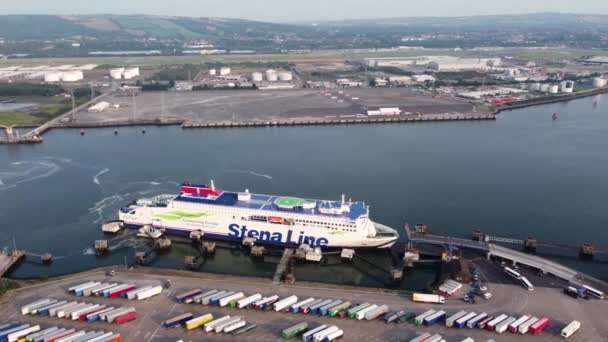 Aerial Video Stena Line Ferry Belfast Northern Ireland — Stock Video