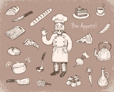 Hand drawn doodle cooking icons set. clipart