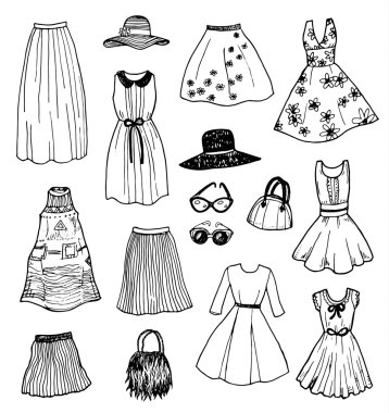Elle çizilmiş moda giyim deseni