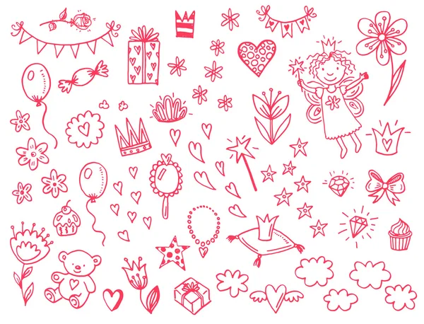 Hand getrokken prinses icons set — Stockvector