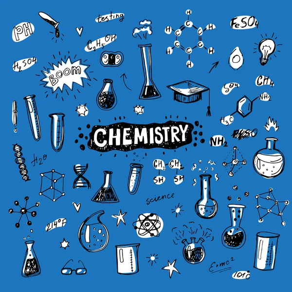 Ručně kreslenou chemie ikony skica sada — Stockový vektor