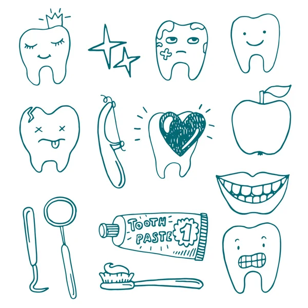 Set di icone per la cura dentale disegnate a mano — Vettoriale Stock
