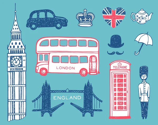 Elle çizilmiş İngiltere Icons set — Stok Vektör